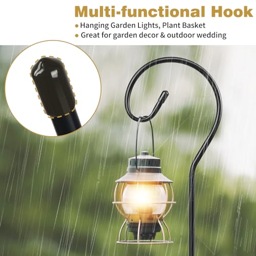 SEGNAYEN Shepherds Crook Haken für Gartenleuchten, 80cm Verstellbare Gartenlaternenhaken mit Metallpfahl zum Aufhängen von Solarleuchten, Pflanzkörben, Schwarz, 2 Stück