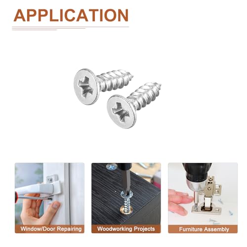 Image of DTGN 50Pcs #4x3 /8 inch Flat Head Wood Screws, 304 Stainless Steel Phillips Self Tapping Screws - Good for Woodworking, Furniture - Silver