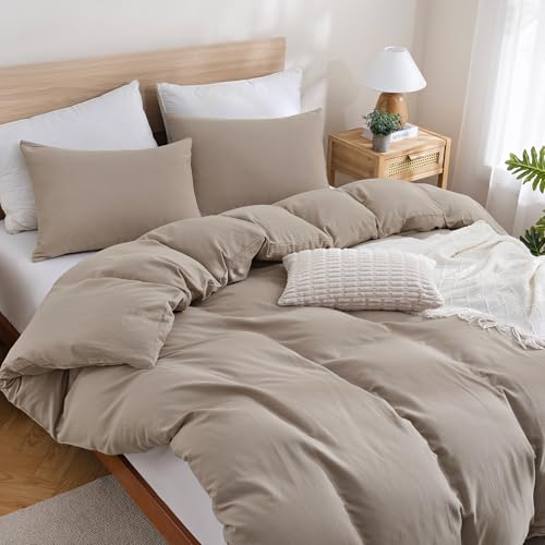 Image of TOCOMOA Muslin Duvet Cover 100% Cotton Like Linen Texture Breathable Soft Comfy 3-Piece Taupe Comforter Cover Bedding Set (King 104 inchx90 inch, Comforter Not Included)