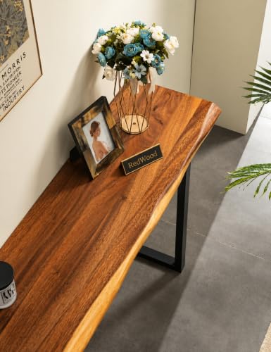 Image of Redwood Sheesham Wood Console Table for Living Room | Entryway Hallway Sofa & Fish Tank Table for Home & Office | Wooden Side Entrance Table with Solid Black Coated Iron Metal Legs|Natural Teak Finish