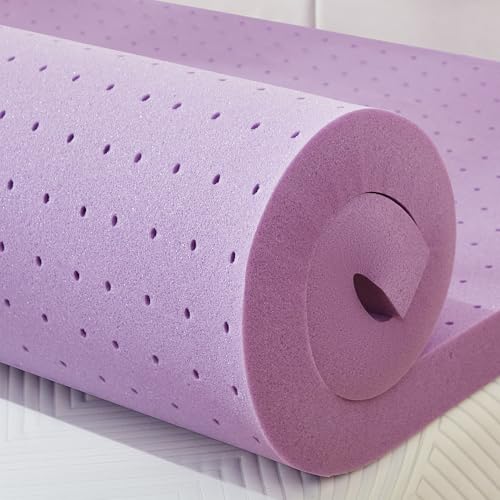 BDEUS 2 inch Mattress Topper Cooling Gel Memory Foam Bed Topper for Pressure Relief and Back Pain CertiPUR-US Certified Dorm Essentials Twin (Purple)