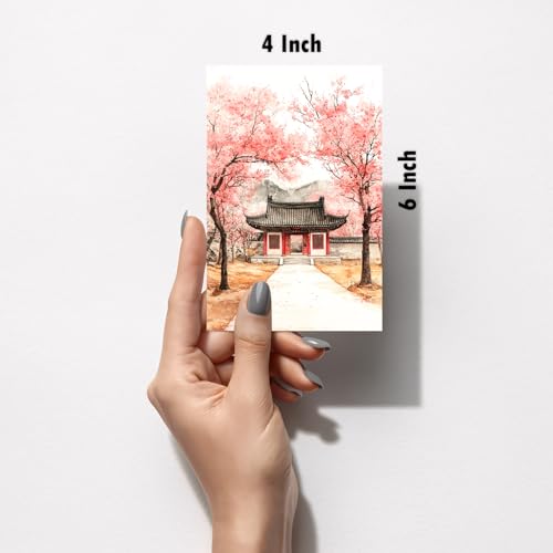 Image of SiddArtify Watercolor Asian Wall Art Prints Set - Traditional Building Poster Decor for Living Room Bedroom Office - Set of 2-4x6 Inch - Board (Pack of 6) - Sticker (Pack of 6)