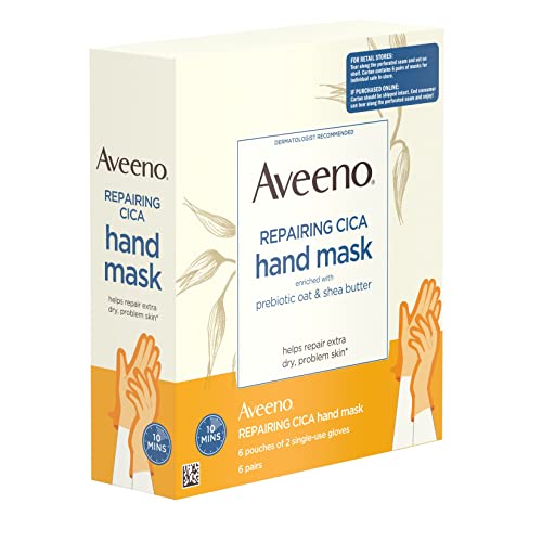 Aveeno Repairing Cica Hand Mask With Prebiotic Oat And Shea Butter For Extra Dry Skin, Paraben-Free And Fragrance-Free, 6 Pairs Of Single-Use Gloves #TOP1