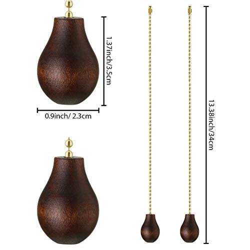 Image of Ceiling Fan Chain Pulls Extenders Decorative Ornaments 12 Inches Walnut Color Wooden Pendant Pull Chain Extension for Ceiling Light Lamp Fan Chain 2 Pcs (Brass Pull Chain)