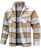 TACVASEN Men's Long Sleeve Flannel Shirts Soft Cotton Casual Plaid Shirt Button Down Mens Fall Flannel Shirt Beige 2XL