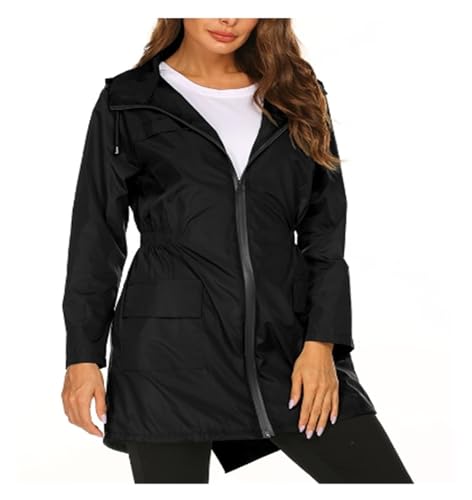 ZHIAN Chaqueta con Capucha Plegable Y Resistente Al Agua For Mujer, Abrigo For Mujer, Chaqueta Ligera(Noir,L)