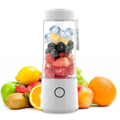 Image of Portable Blender Electric Juicer USB Rechargeable Fruit Mixers Mini Personal Smoothie Maker 6 Blades 3 Gears Ideal for smoothies, protein shakes, fresh juices, sauces -1500mAh Battery (WHITE-02)