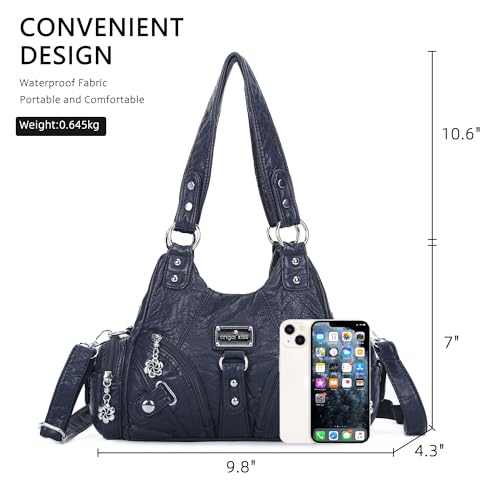 Image of Angel Kiss Purses for Women Small Hobo Shoulder Bags Vagen Leather Multi-Pocket Tote Bag with Zipper