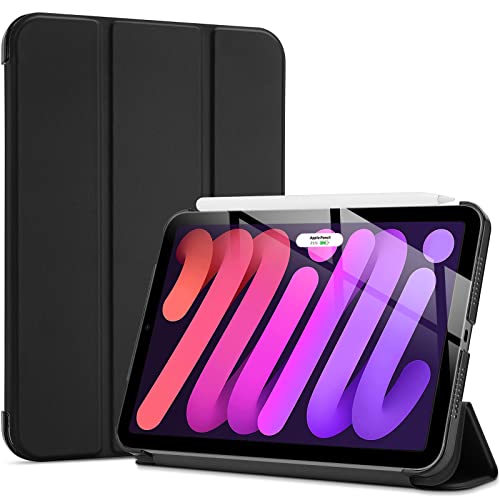 ProCase iPad Mini A17 Pro 第7世代 2024 Mini6 ケース 2021 8.3インチ、スリム 三つ折りスタンド ハードバックカバー、適用機種：iPad Mini A17 Pro 第7世代 2024、Mini 6世代 2021 -ブラック
