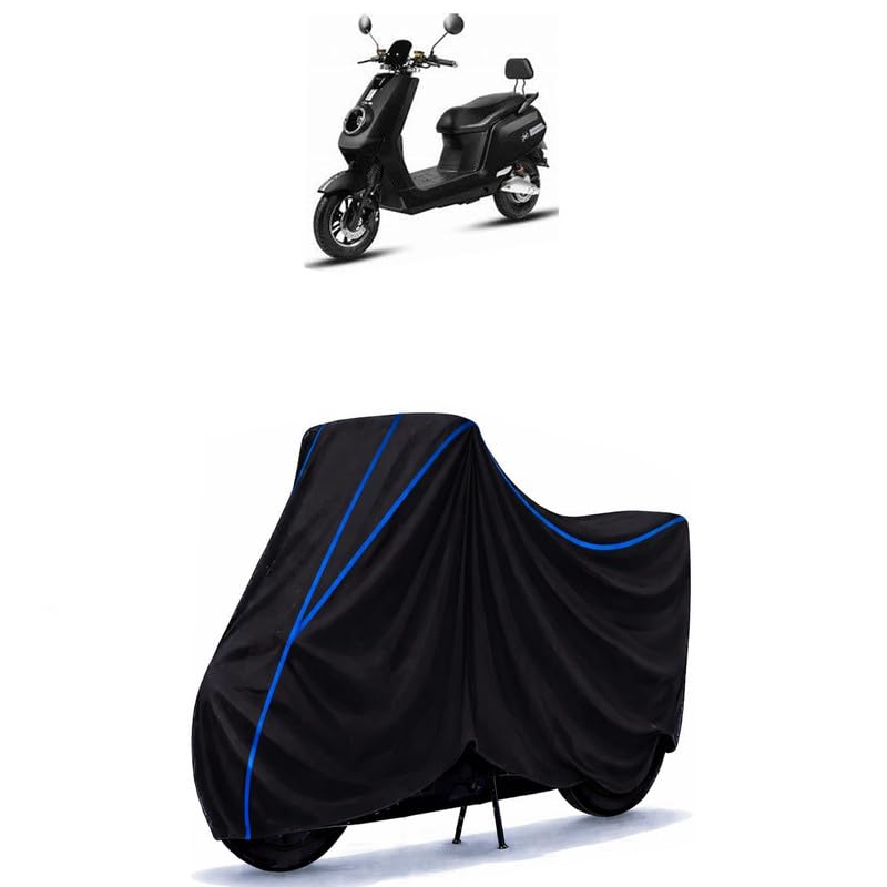 Image of Scooty Cover Water Resistant for E Bike Glob Standard | Universal Scooter & Bike Cover | Heavy Duty UV Dust, Rain & Scratch Protection | Elastic Fit All Weather Indoor Outdoor | Black with Blue Piping