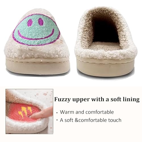 Image of Cute House Slippers for Women Men with Memory Foam Retro Happy Face Cozy Shoes