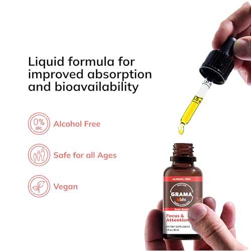 Grama Wellness - Focus & Attention Organic Kids Brain Vitamins & Cognitive Support Drops, ADHD Supplement with Ginkgo Biloba, Rhodiola, Gotu Kola, Licorice Root | Made in USA – 30 Servings - Image 5