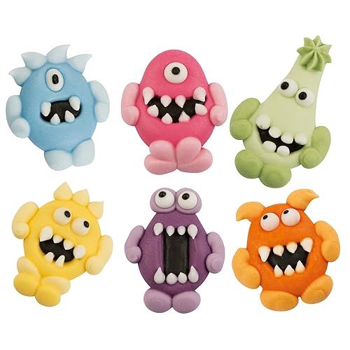 Kaffeehaus Diamant - essbare Zuckerdekoration Halloween - 12 bunte Halloween Monster aus Zucker - Streudeko für Muffins, Torten, Kuchen und Cupcakes - gruselige Aufleger