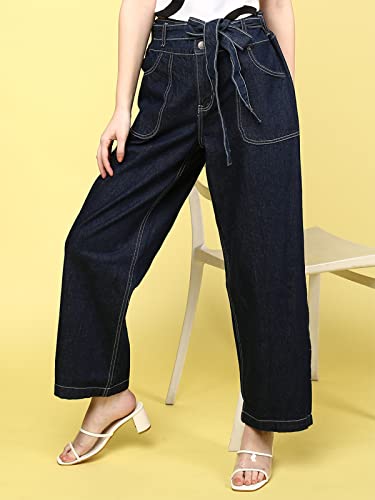 Image of JUNEBERRY Cotton Comfort Fit Ankle Length Navy Denim for Women (JJE0123NYRGMC008)