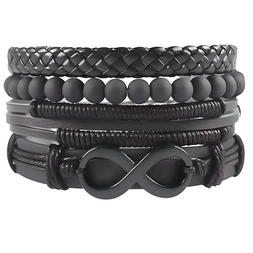 THE MEN THING QUADRA-FUSION INFINITY BLACK - Leather Bracelet Set...