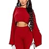Two Piece Outfits for Women, Long Sleeve Crop Top and Bodycon Pants Tracksuit Sets, Fashion 2 piece Clubwear Sweatsuit - red - S