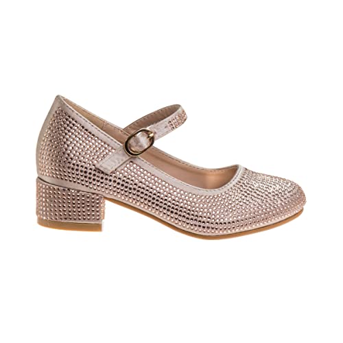 Badgley Mischka Girls Dress Shoes - Kids High Heel Flats Pumps Slip-On Block Glitter Rhinestone Sparkly Closed Toe with Strap - Black/Silver/Rosegold (Little Kid/Big Kid)2