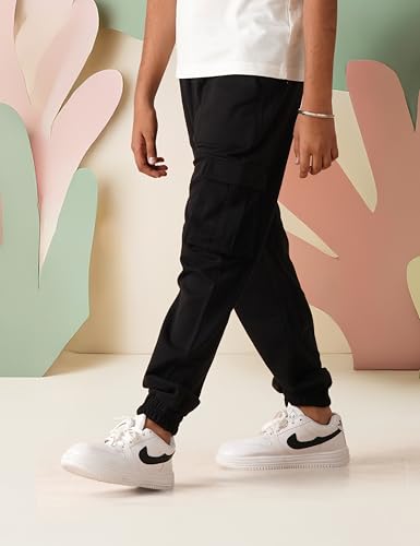 Image of Amazon Brand - Symbol Kids Boys Cotton Blend Solid Cargo Track Pant