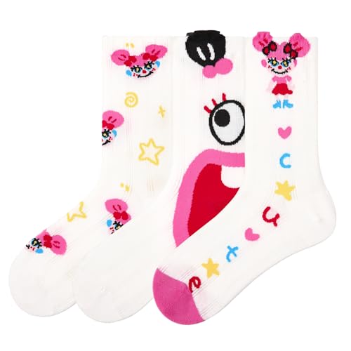 Image of Girls' Lightweight Thin Mesh Cartoon Ankle Socks - Fun Prints, Colorful Breathable Design with Snug Comfort Fit (3 Pairs, Funny Girl)