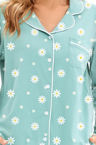 Image of LUBOT 100% Cotton Pajamas for Women Pajama Set 2 Piece PJ Sleepwear Set Soft Ladies Button Knit Long Sleeve Loungewear XS-XXL