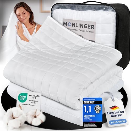Monlinger 2-in-1 Gewichtsdecke 135x200 cm 6kg Zusammenknöpfen von Schwerer Decke + Sommerdecke durch Druckknöpfe - 100% Oeko-Tex Zertifiziert - Heavy Weighted Blanket - Schwere Dec