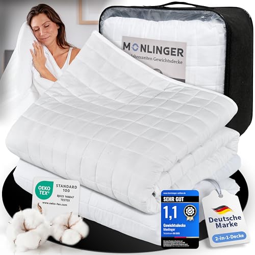 Monlinger 2-in-1 Gewichtsdecke 155x220 cm 7kg Zusammenknöpfen von Schwerer Decke + Sommerdecke durch Druckknöpfe - 100% Oeko-Tex Zertifiziert - Heavy Weighted Blanket - Schwere Decke zum Schlafen