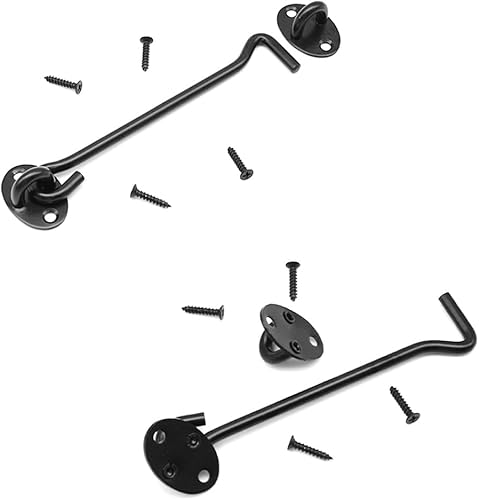 Miniatura 5 de Paquete de 2 ganchos de privacidad de 6 pulgadas y pestillo de ojal, cerradura de puerta de granero negro, ganchos de cabina con tornillos para