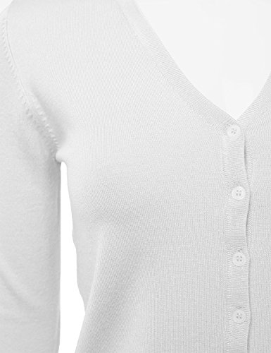 Women's Button Down V-Neck Long Sleeve Knit Cardigan with Sleeve Button Detail White M