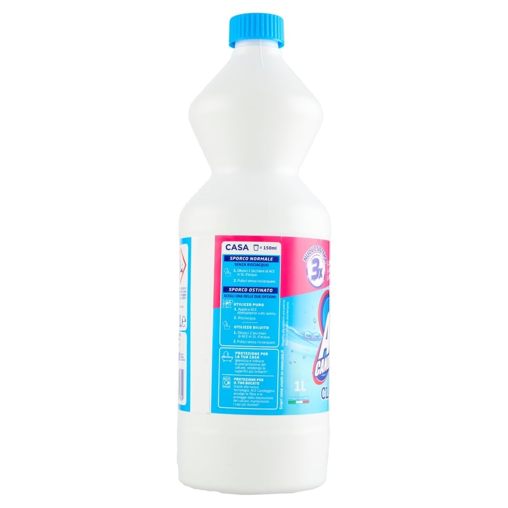 8x Ace Bleichmittel Candeggina Classica - Bleiche für Oberflächen und Wäsche 1Lt + Beni Culinari Kostenloser Schlüsselanhänger
