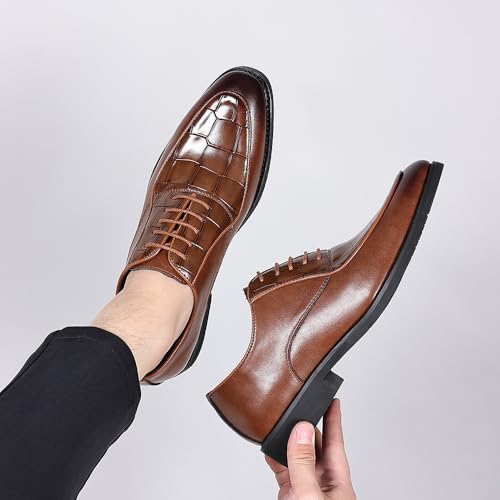 Santimon Men's Classic Dress Shoes Crocodile Embossed Formal Lace-Up Oxford Shoes for Business, Weddings & Office 6