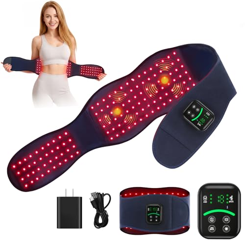 Red Light Therapy Belt for Body Cordless Infrared Waist Wrap 3 Red Light & Vibration Modes 10Hz/40Hz Pulse Muscle Recovery Circulation Support Post-Workout Office Travel & Daily Wellness Use