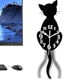 Generico Wanduhr mit Katzen-Design und Schwanz, batteriebetrieben, für Schlafzimmer, Hotel, Restaurant, Geschäftsräume, Miete, Wohnzimmer und Küche