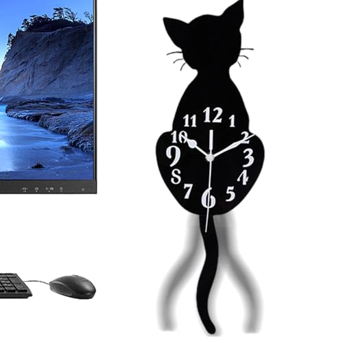 Horloge murale chat avec queue oscillante, idée cadeau déco maison