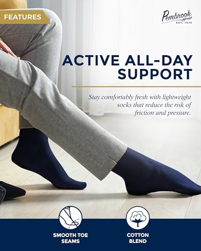 Image of Pembrook Light Compression Socks for Men - 6 Pairs | 8-15 mmHg Navy Compression Socks | Mens Compression Sock for Circulation Support | Light Compression Sock Men