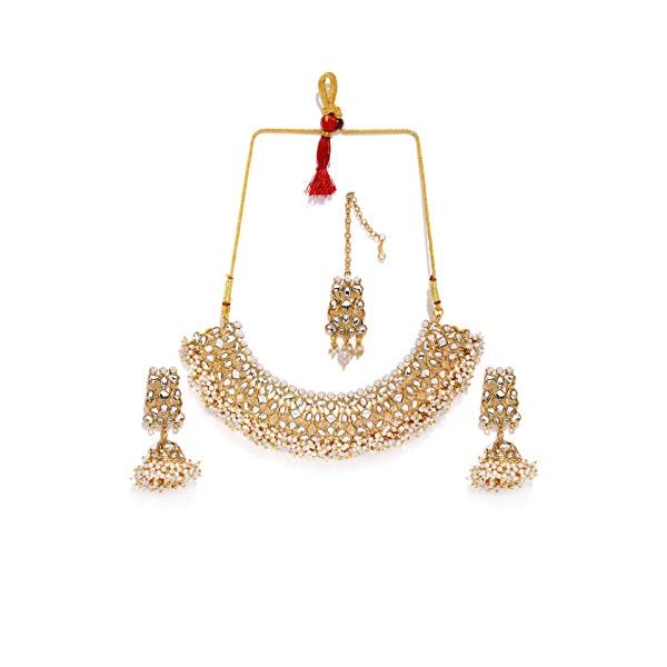 ZAVERI PEARLS Gold Tone Traditional Kundan & Pearls Choker Necklace Set For Women-ZPFK8480