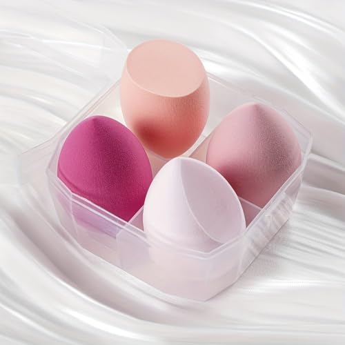 Generic 4 Pcs Oval Synthetic Makeup Sponges Blender Set - Pink Beauty Sponge Foundation Blending Blender - Latex-Free Dry/Wet Use - Cosmetic Makeup Accessories