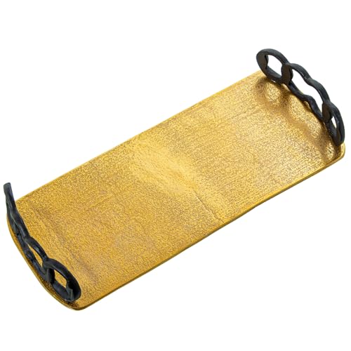 Bandeja rectangular de aluminio dorado con asas negras 43x18x9cm - 2