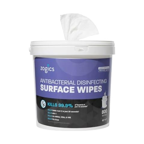 Zogics Antibacterial Wipes, EPA Registered Surface and Gym Equipment Disinfecting Wipes (800 Wipes) + Reusable Wipe Bucket Dispenser Cover