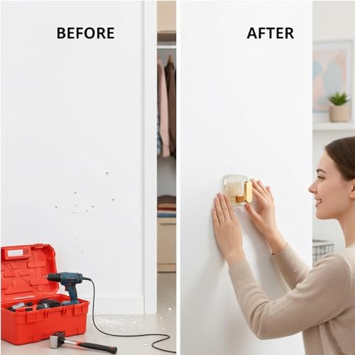 Image of SIGNAMIO 8pcs Self Adhesive Wall Hooks for Hanging Heavy Duty, Damage Free Adhesive Wall Hook for Kitchen Bathroom Bedroom, Made in India Premium Storage Solution Golden