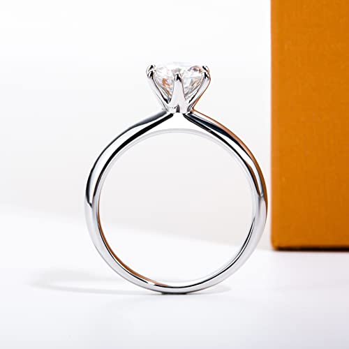 Moissanite Ring, 0.5/1/1.5/2/2.5/3CT Round Brilliant Cut Six Prong Solitaire Gold Plated 925 Sterling Silver Engagement Promise Wedding Rings for Women with Certificate4