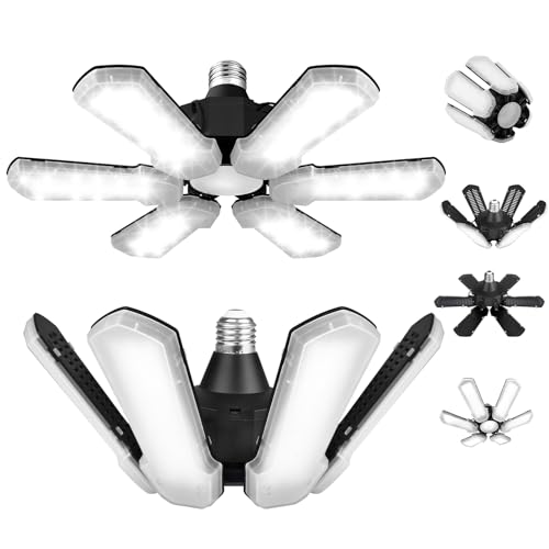 Unenrui Garage Light-2 Pack, 40W 18000LM 6500K LED Shop Lights with 6+1 Adjusted Panels for Workshop, Garage, Basemen Led Ceiling Lamp for Home Users - Screw-in E26/E27 110V