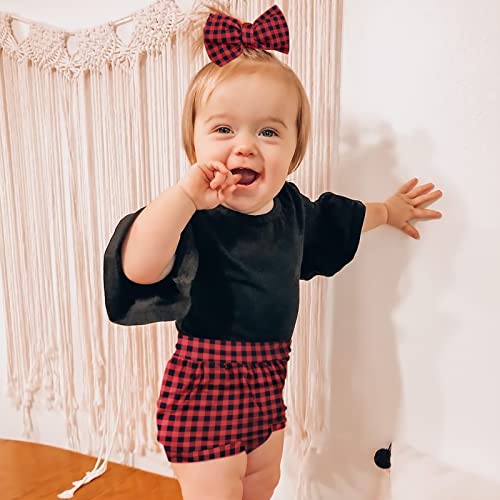 Tuitessine Buffalo Plaid Baby Bummies 1St Birthday Baby Girl Shorts Checked Pattern Baby Girl Outfits Farmhouse Style High Waisted Shorts Headwraps Set For Infant Toddler Cotton Outfit #TOP1