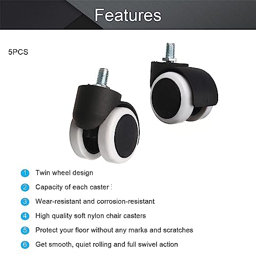 KARP Office Chair Caster Wheels - 2 Inch Office Chair Wheels Replacement, Desk Chair Wheels for Computer and Gaming Chair, Safe for All Floors and Carpets (Thread Type White)