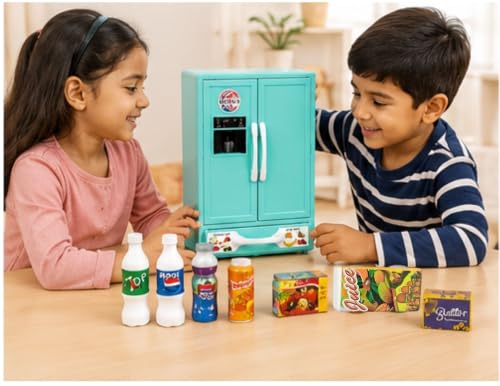 Image of BKDT Marketing Toy Refrigerator /Fridge Kitchenware Role Play Set Household Kitchen Appliance Miniature Toy for Kids with Accessories Like - Ice Trays, Butter Box,Kids Toys Fridge,