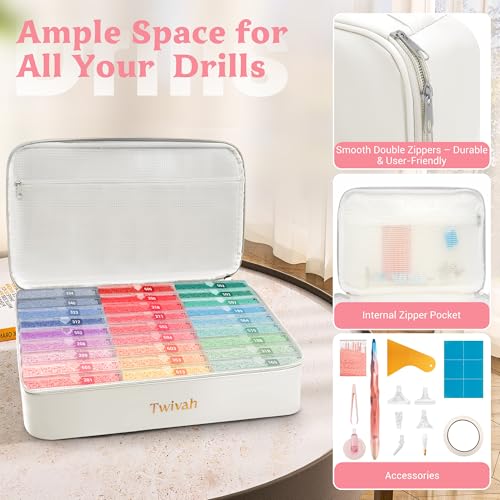 Image of 27 Pcs Diamond Art Storage with Bag, 2-in-1 Diamond Art Trays Container with Lids, Diamond Painting Accessories with Color Sticks, Diamond Art Kits for Adults & Kids Christmas, Birthday (White)