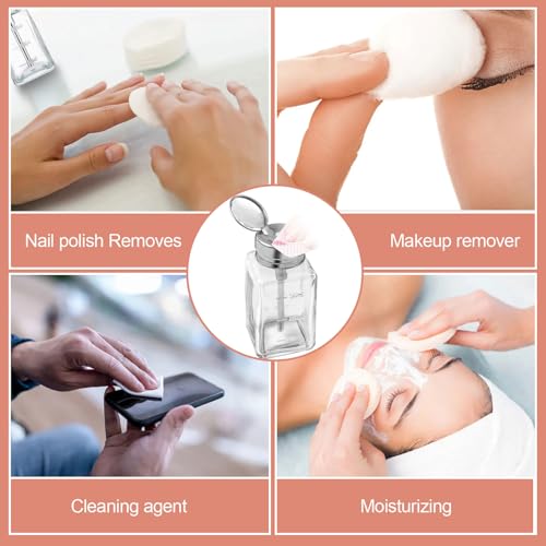 6 Oz/ 180 ml Clear Push down Pump Dispenser Glass Pump Bottle Dispenser with Metal Flip Cover Acetone Pump Dispenser Bottle Push down Press Container for Makeup Remover4