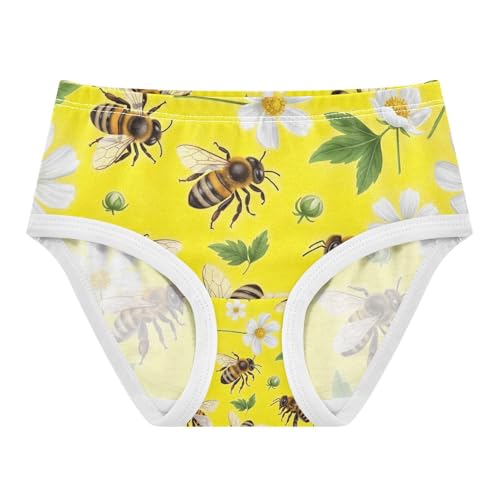 Toddler Girl Briefs, Bees White Flowers Girls Cotton Underwear, 2T–8 Years