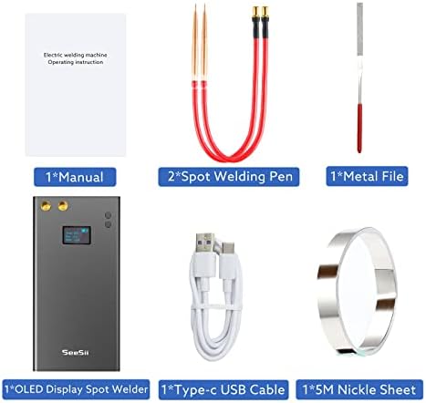 Upgraded Portable Spot Welder with LCD Screen, Seesii 80 Gears Adjustable Mini DIY Battery Spot Welder, 7500mA-h Rechargeable Battery, Nickel Strip, USB Cable for Battery Plate Spot Welding Tool