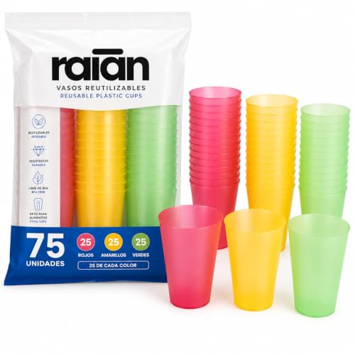 raian Vasos de Plástico Duro Reutilizables 480 ml, Cubata y Sidra