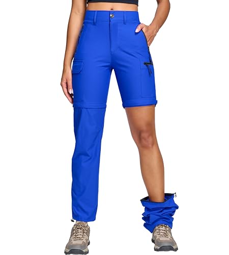 Oalka Women's Cargo Convertible Hiking Pants Zip Off Pockets Royal Blue M